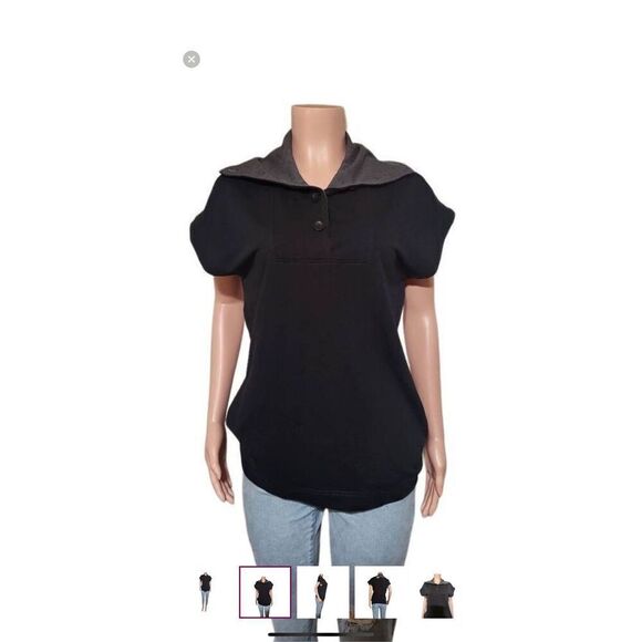 Women's short sleeve black Henley mock neck button front  tee L - Picture 5 of 6